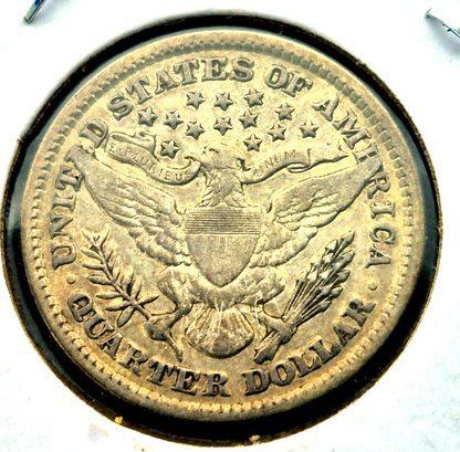 1898 Barber Silver Quarter 90% SILVER Strong Very Fine Features Toner 25C
