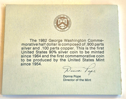 1982-D George Washington 1/2 Dollar 90% Silver Commemorative BU (Box & COA)
