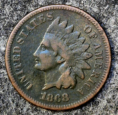 1868 Indian Head Cent Penny G-VG Features Part Liberty, Receive Coin Pictured 1C