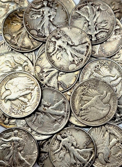 🔥 {4} 90% SILVER Walking Liberty Half Dollars Average Circulated Condition