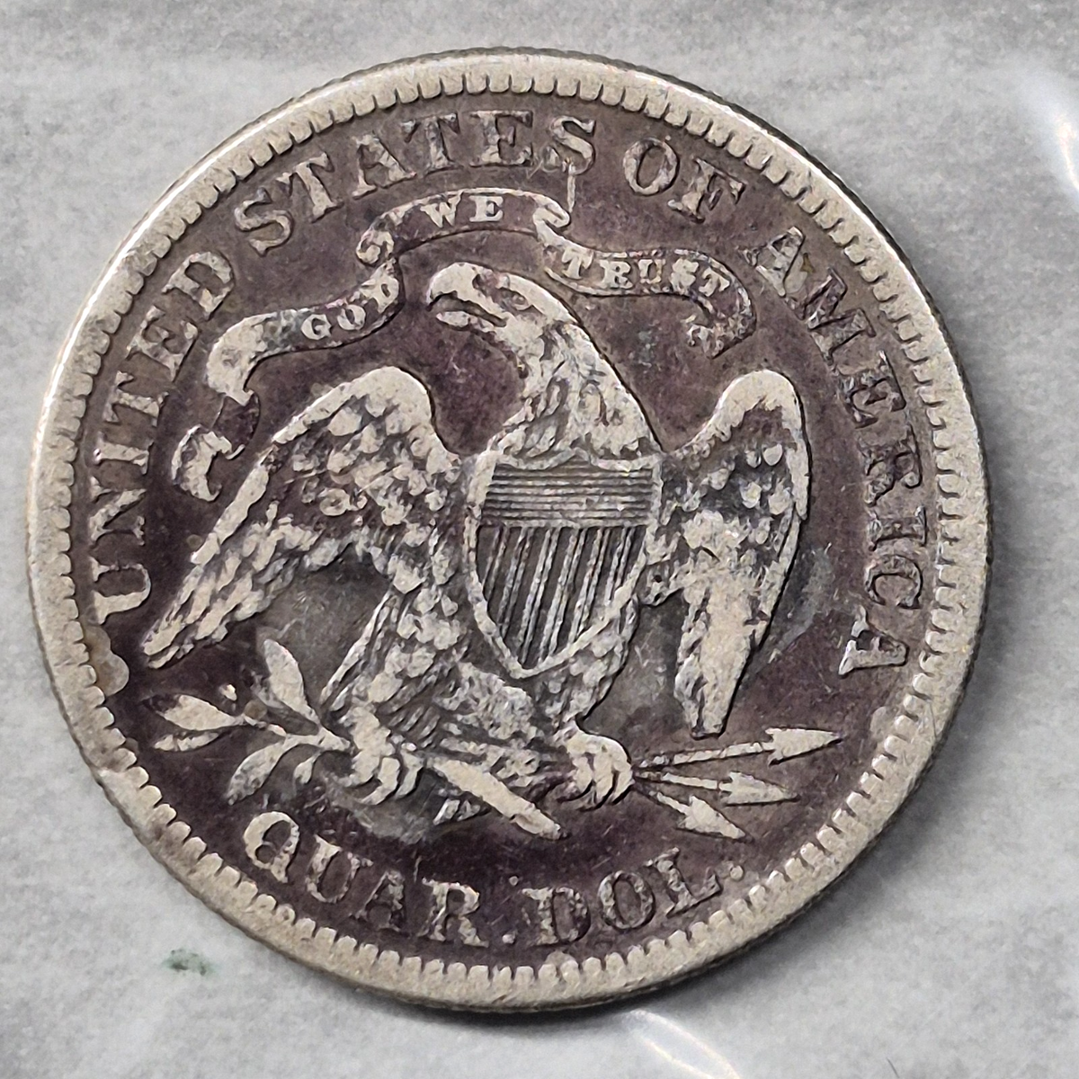 1876 Seated Liberty Quarter 25C 90% Silver Centennial Year With Motto Good+