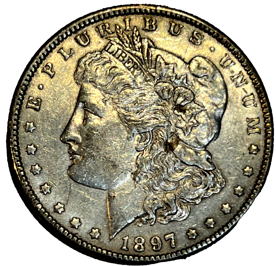 AU/BU 1897 Morgan 90% Silver Dollar Salmon Color Tone Strong Features & Feathers