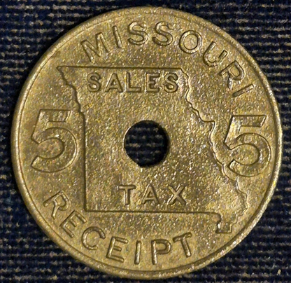 Missouri 5 Mills Sales Tax Receipt Token 1937–1942 Zinc Fractional BU Features