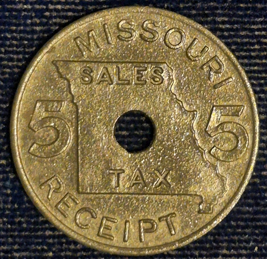 Missouri 5 Mills Sales Tax Receipt Token 1937–1942 Zinc Fractional BU Features