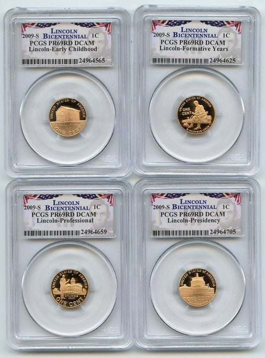 2009 S Lincoln 4 Coin Cent Set PCGS PR69DCAM Flag Label Presidency Early Years