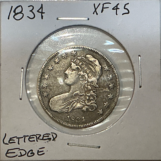 1834 Capped Bust Half Dollar 90% SILVER Lg Date/Letters LETTERED EDGE Marked XF