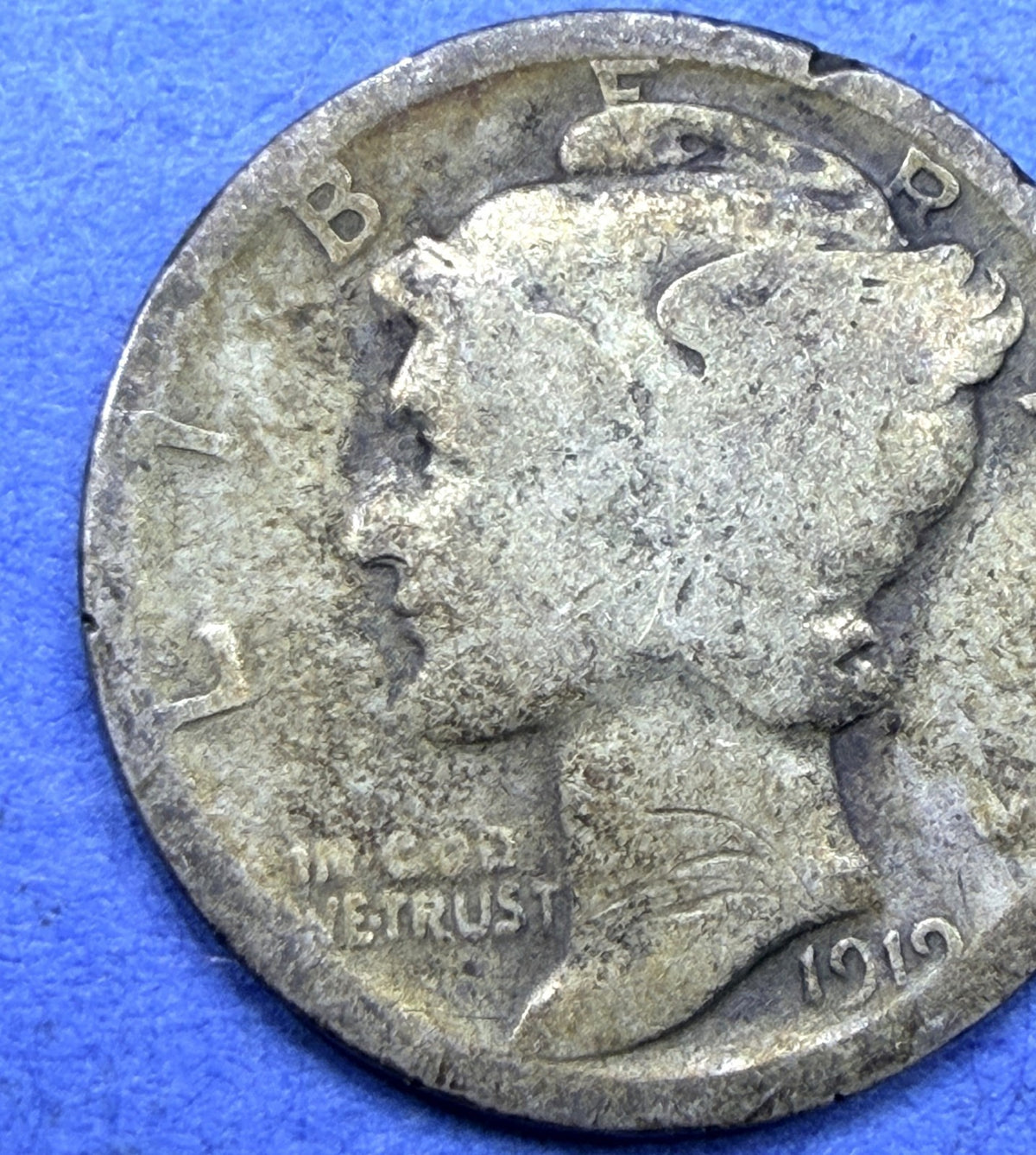 1919 Mercury Dime 10C Golden Amber Toned 90% Silver G Good Philadelphia Toner - view 2