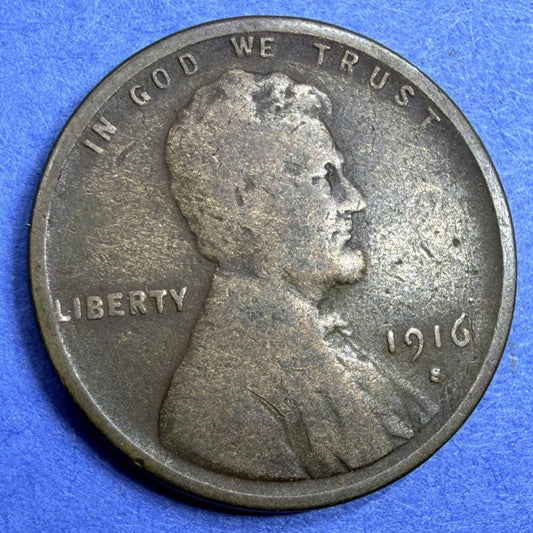 1916-S Lincoln Wheat Cent 1C VG Very Good Semi Key San Francisco US Coin