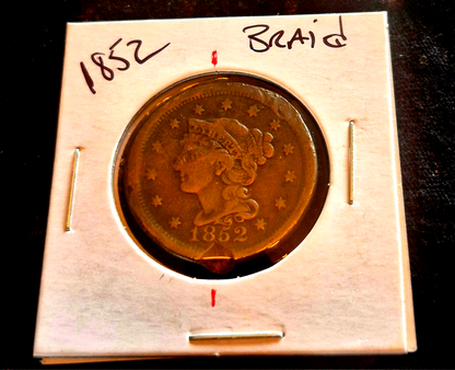 1852 Large Cent Braided Hair 45 Degree Die Rotation N3 R1 Partial Liberty