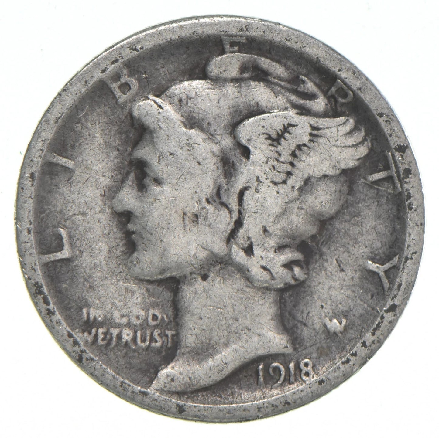 1918-S Mercury 90% SILVER Dime G-VG+ (Good -V Good) Average Circulated Condition