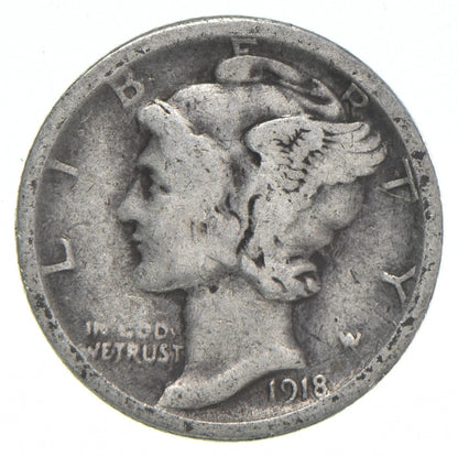 1918-S Mercury 90% SILVER Dime G-VG+ (Good -V Good) Average Circulated Condition
