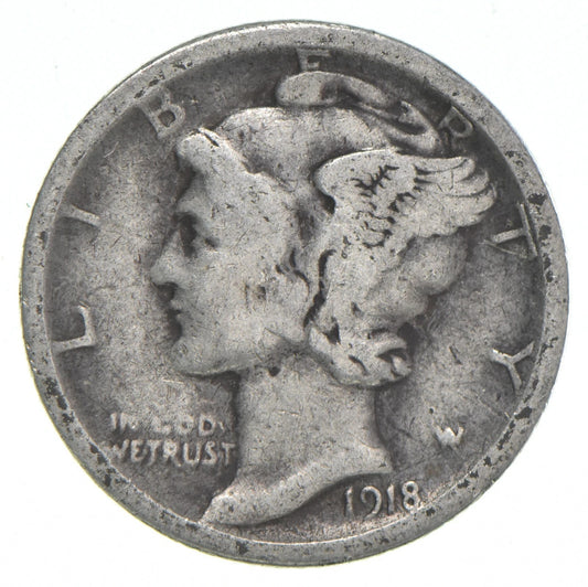 1918-S Mercury 90% SILVER Dime G-VG+ (Good -V Good) Average Circulated Condition