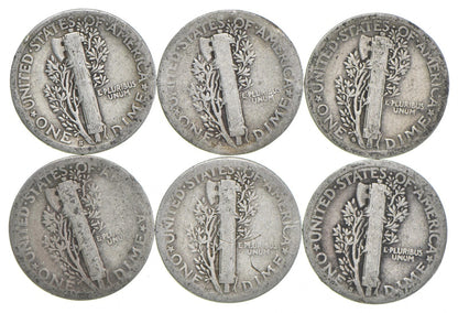 1917-S Mercury 90% Silver Dimes G-VG (Good - Very Good) Average Circulated