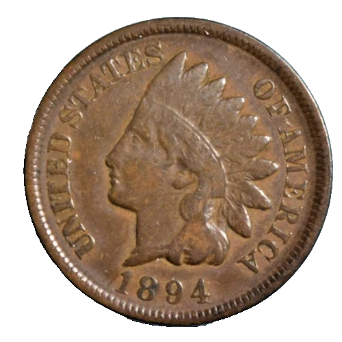 1894 Indian Head Penny Very Good Features (VG) Average Circulated 1c Coin
