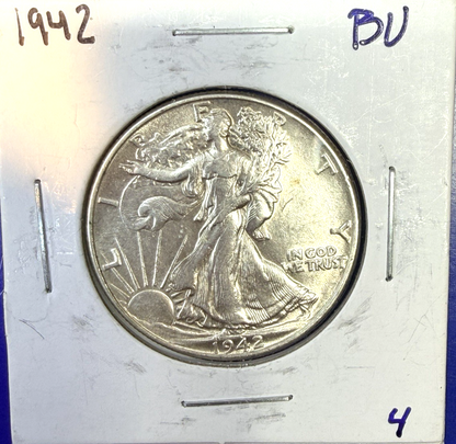 LOT OF 4 ~ 90% Silver Walking Liberty Half Dollars Brilliant Uncirculated BU
