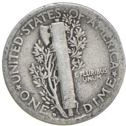 1919 D Winged Liberty Mercury 90% SILVER Dime G-VG Average Circulated Condition