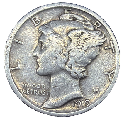 1919 S Mercury Dime Good -Very Good (G-VG) Bright Luster Actual Coin You Receive