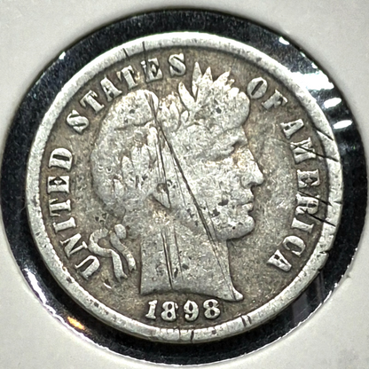 1898 Barber Dime 90% Silver Good Features Circulated Condition 10C