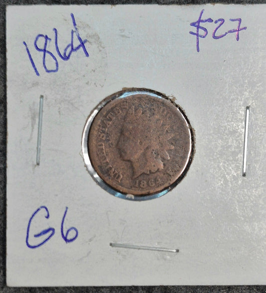 1864 Copper Nickel Indian Cent Penny Good Features Nice Coin 1C