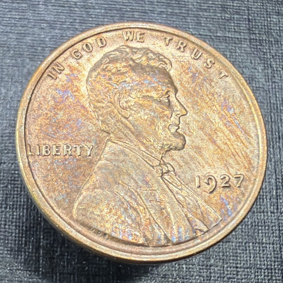 1927 Lincoln Wheat Cent 1C BU WOODY Wood Grain Toned Improper Alloy Mix