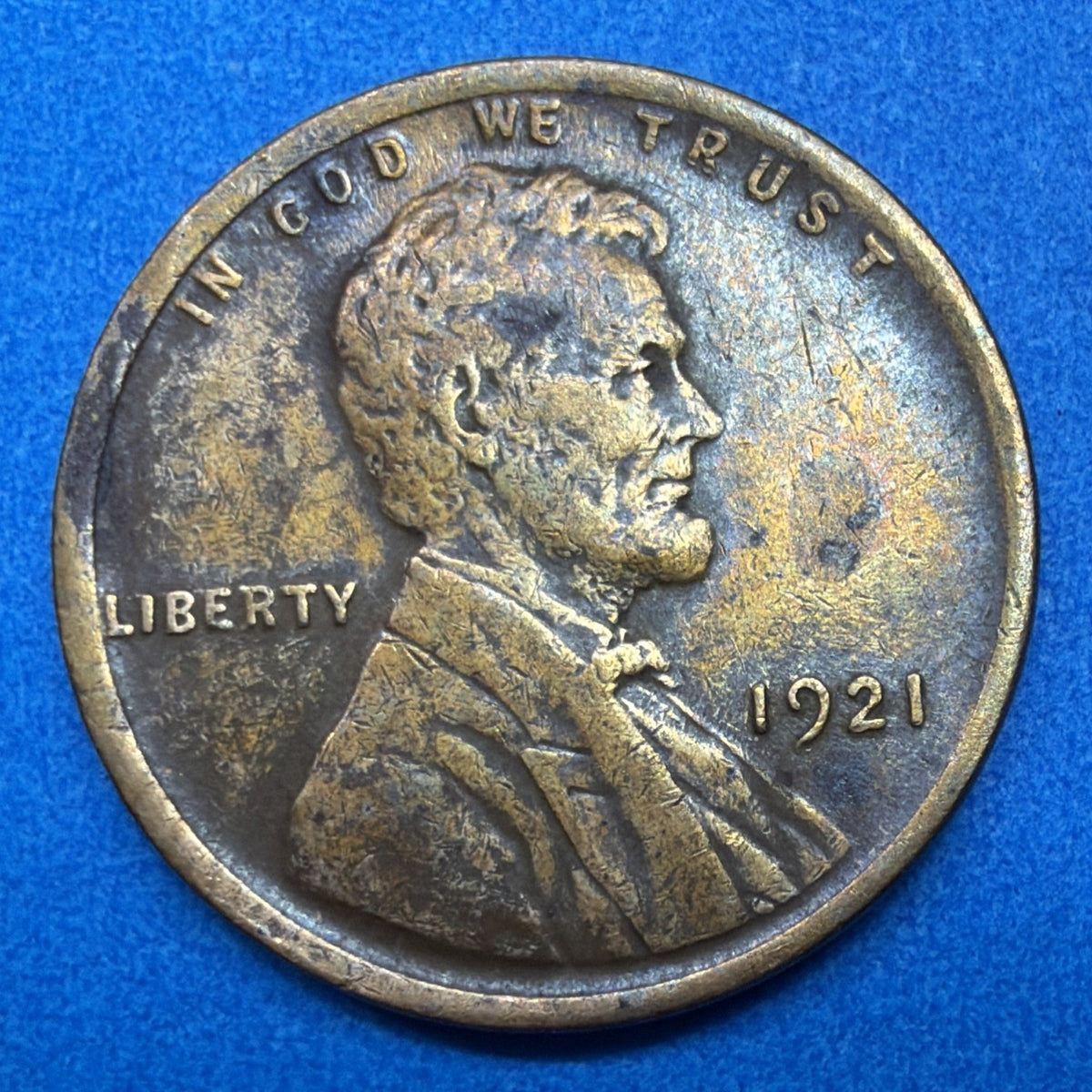 1921 Lincoln Wheat Cent 1C BU Uncirculated Toned US Coin Philadelphia