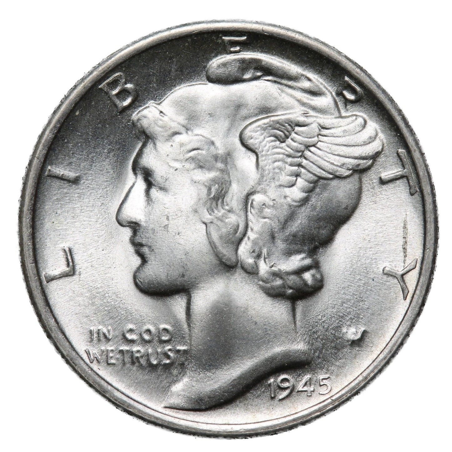 1945 P Mercury Dime BU Brilliant Uncirculated 90% Silver 10c FSB White Coin