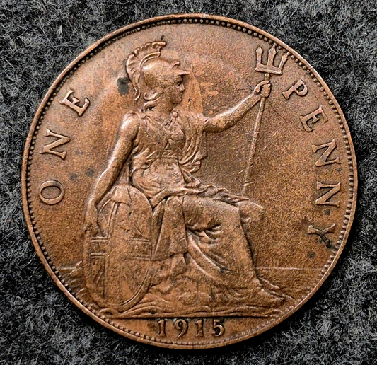 1915 UK GREAT BRITAIN XF ONE PENNY COIN KM#810