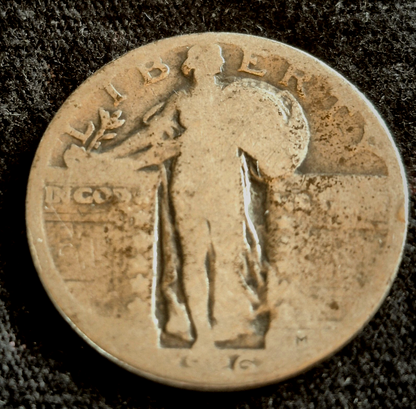 1926 Standing Liberty 90% Silver Quarter AG or Less Features 25C
