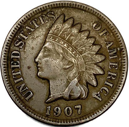 1907 Indian Head Penny Fine - Very Fine Condition (F-VF) Very Sharp Strike Coins