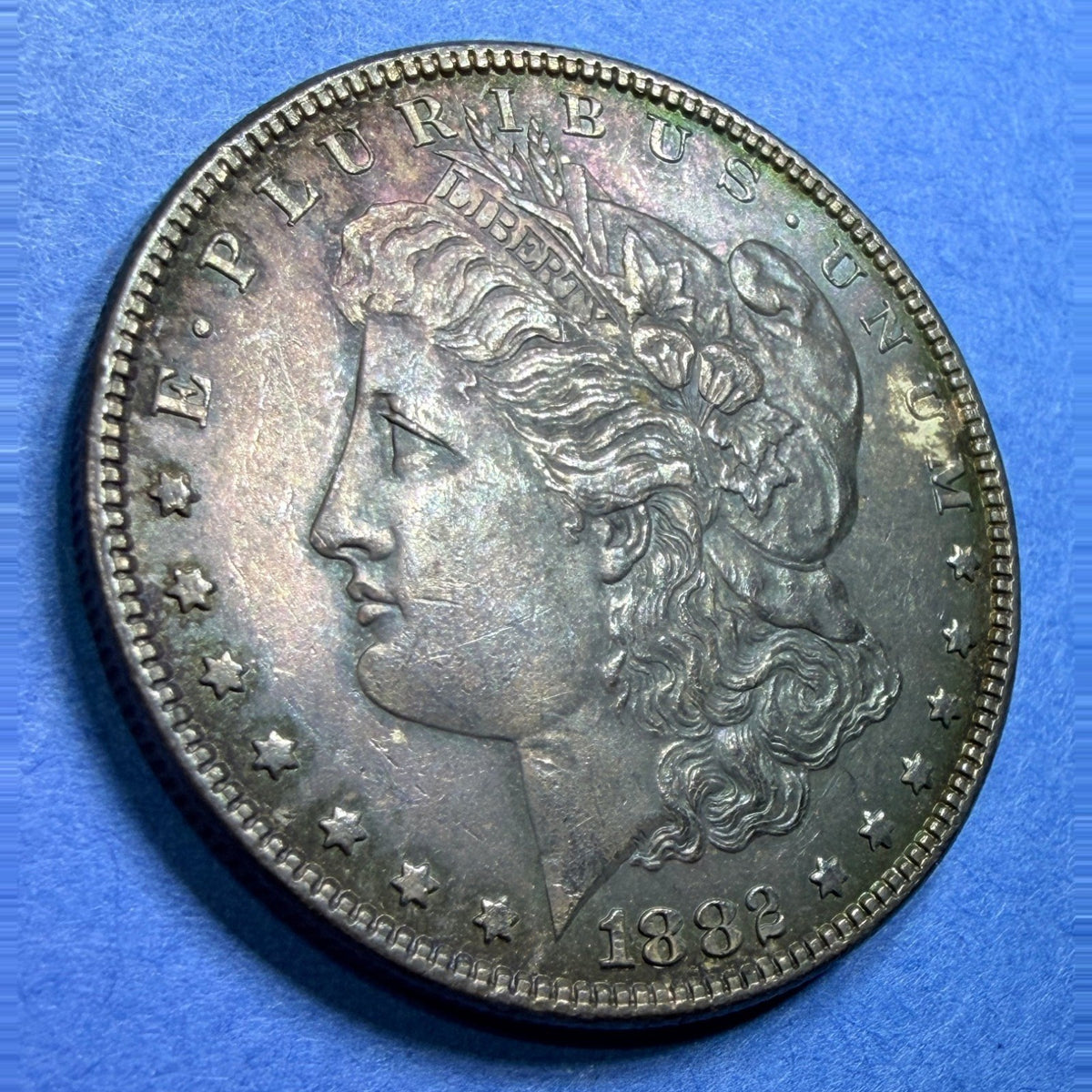 1882 Morgan Silver Dollar $1 BU Blue Toned Philadelphia 90% Silver US Coin