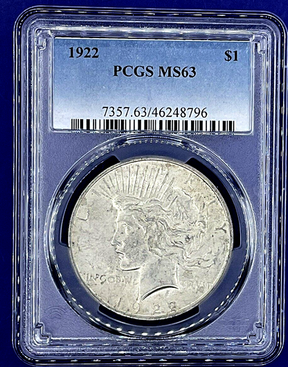 ✅ 1922 Peace Dollar MS-63 PCGS - Collectible Grade $1 Coin 90% Pure Silver💰