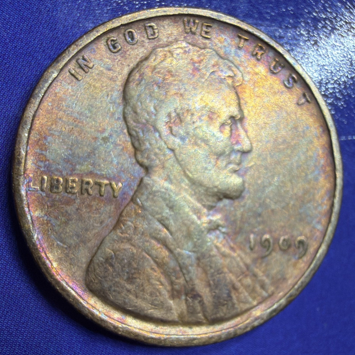 1909 Lincoln Wheat Cent 1C XF-AU Rainbow Toned Brown US Coin Philadelphia