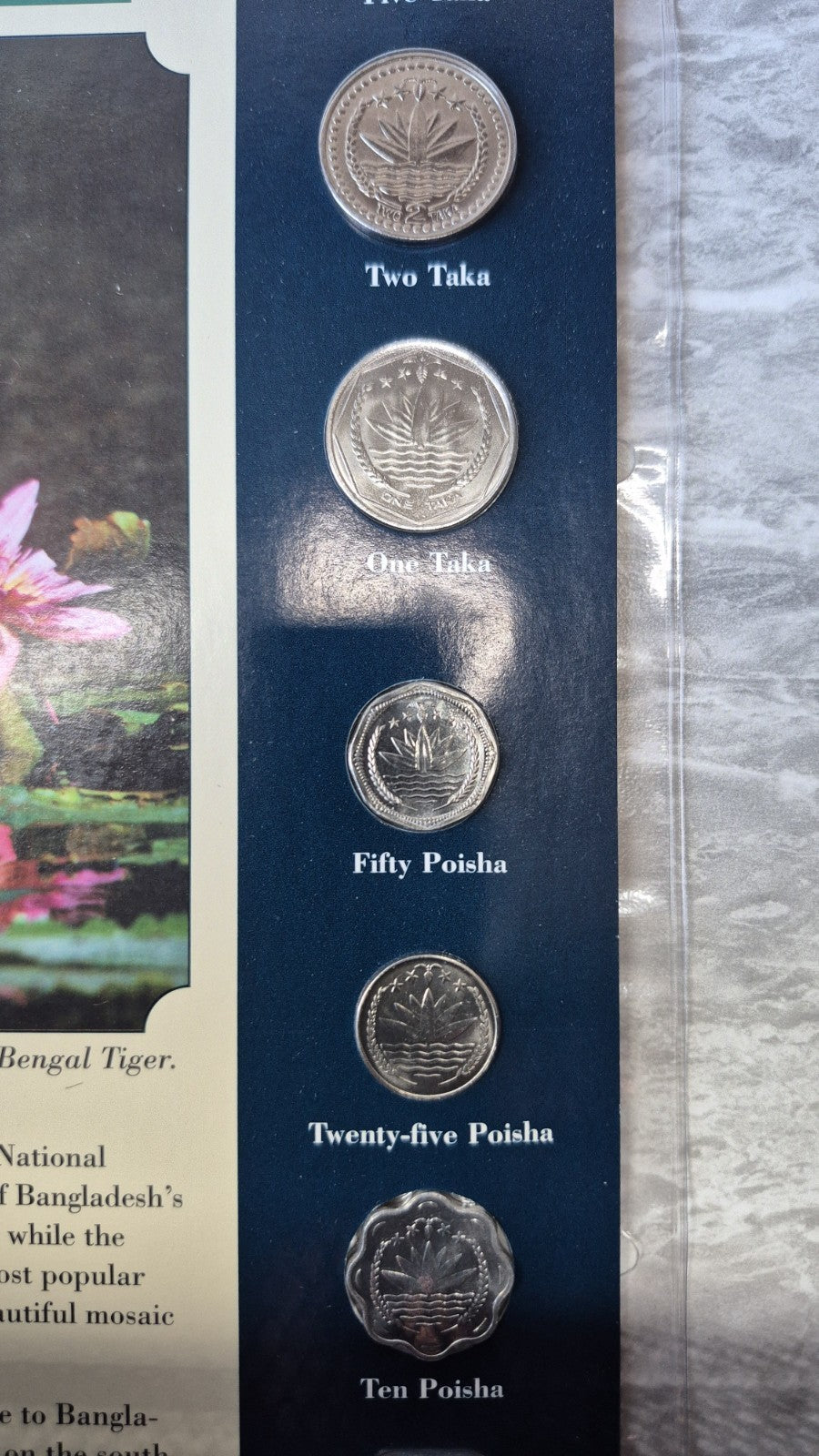 Bangladesh 8 Coin Set Sheet 1 5 10 25 50 Poisha 1 2 5 Taka Uncirculated Tiger