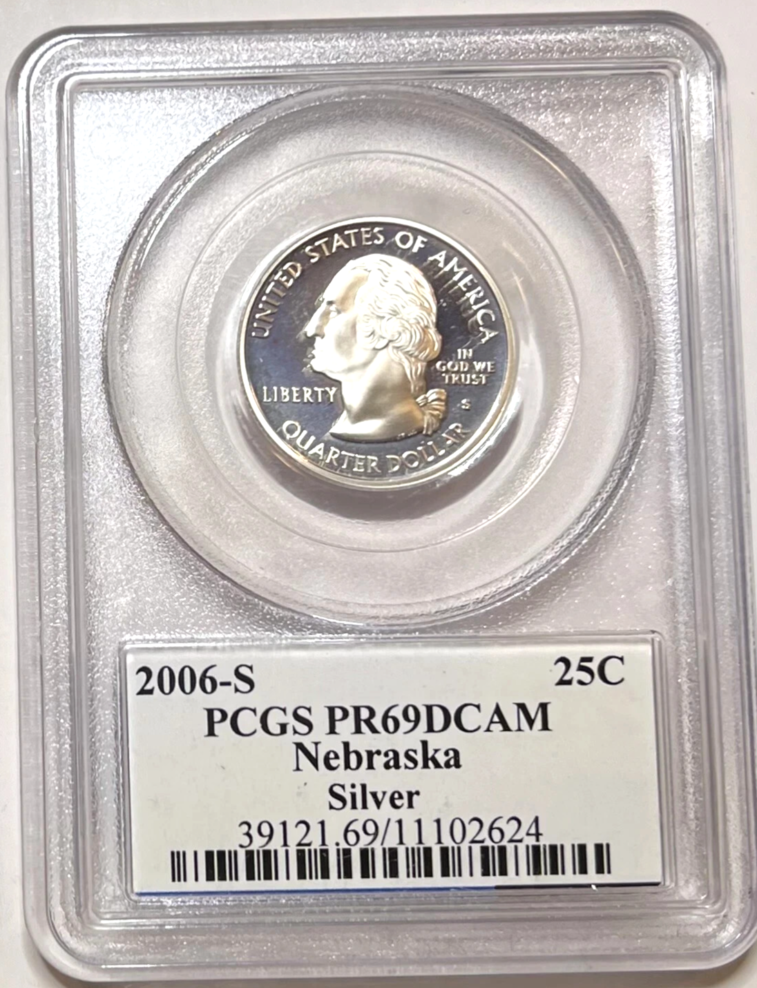 ✅ 2006-S  Nebraska 90% SILVER Washington Quarter~ PCGS PR69DCAM State Flag Label