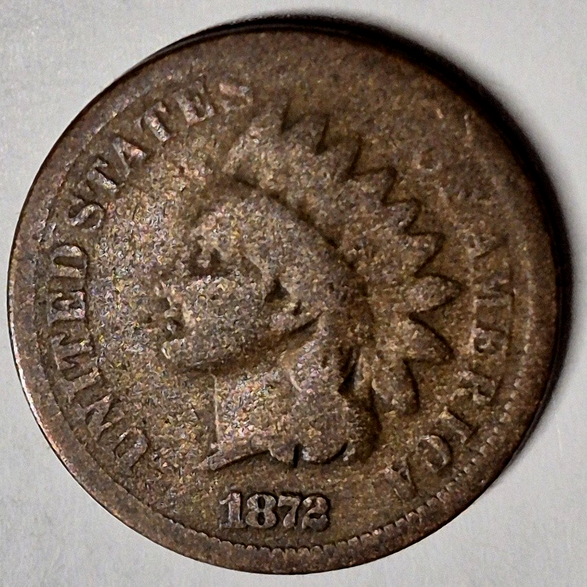 1872 Indian Head Cent G-VG Good to Very Good Key Date Raw US 1C Penny Coin
