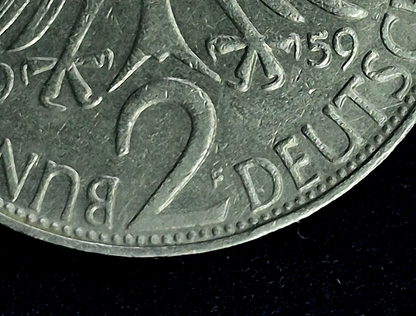 1959 F Germany 2 Mark, Max Planck, Very Low Mintage Only 203,000  AU-MS Features
