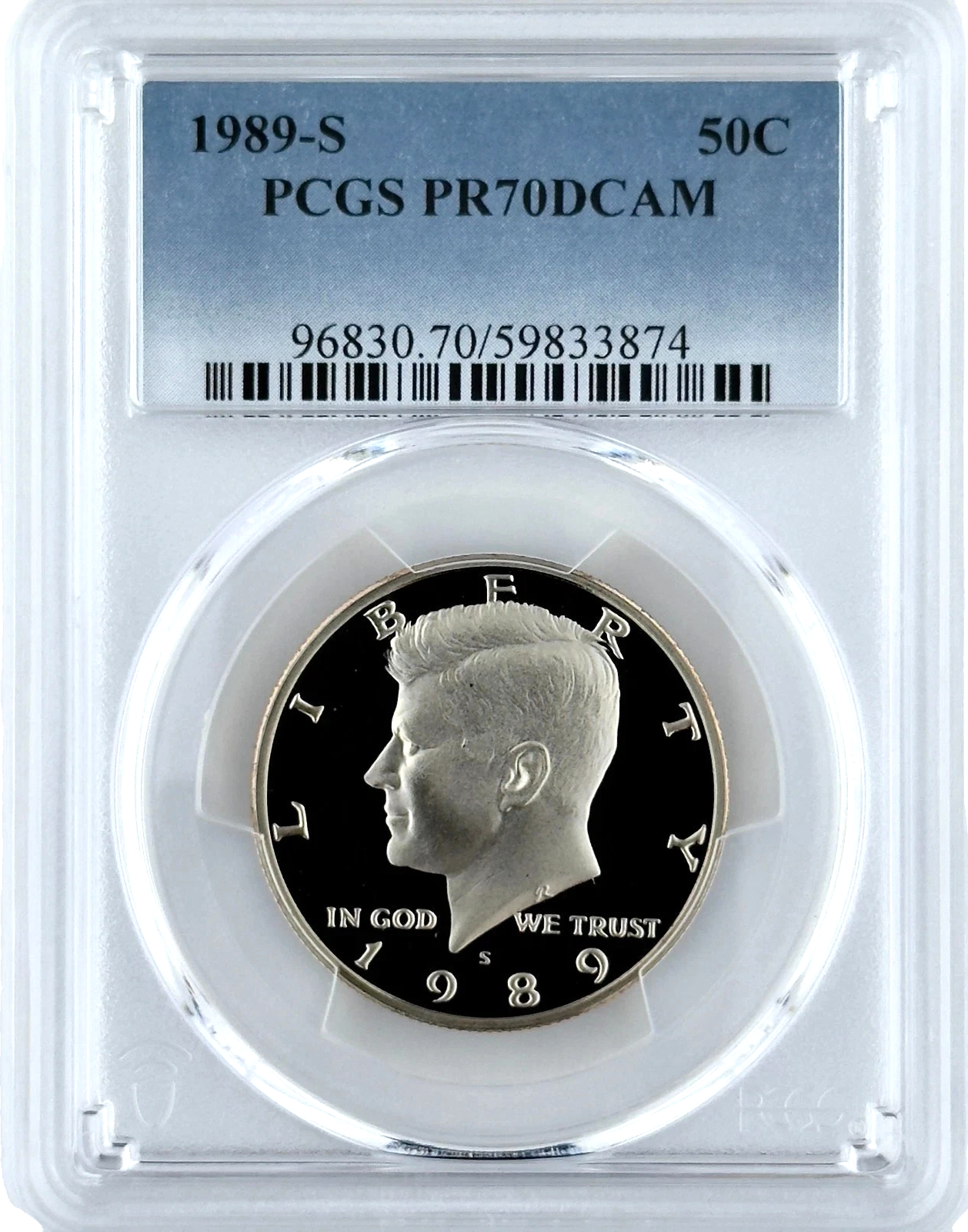 ⭐ 1989 S Kennedy Half Dollar PCGS PR70DCAM Beautiful 50c Proof Coin Sharp Strike