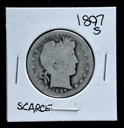 1897 S Barber 90% Silver Half Dollar AG About Good 50c Coin Scarce Collectable