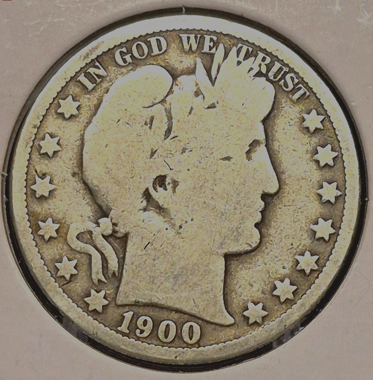 1900 O Barber Half Dollar 90% Silver 50C Circulated Full Rims Partial Motto