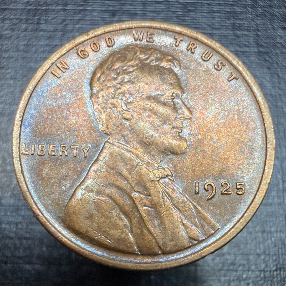 1925 Lincoln Wheat Cent Penny BU Rainbow Toned Uncirculated Philadelphia US Coin