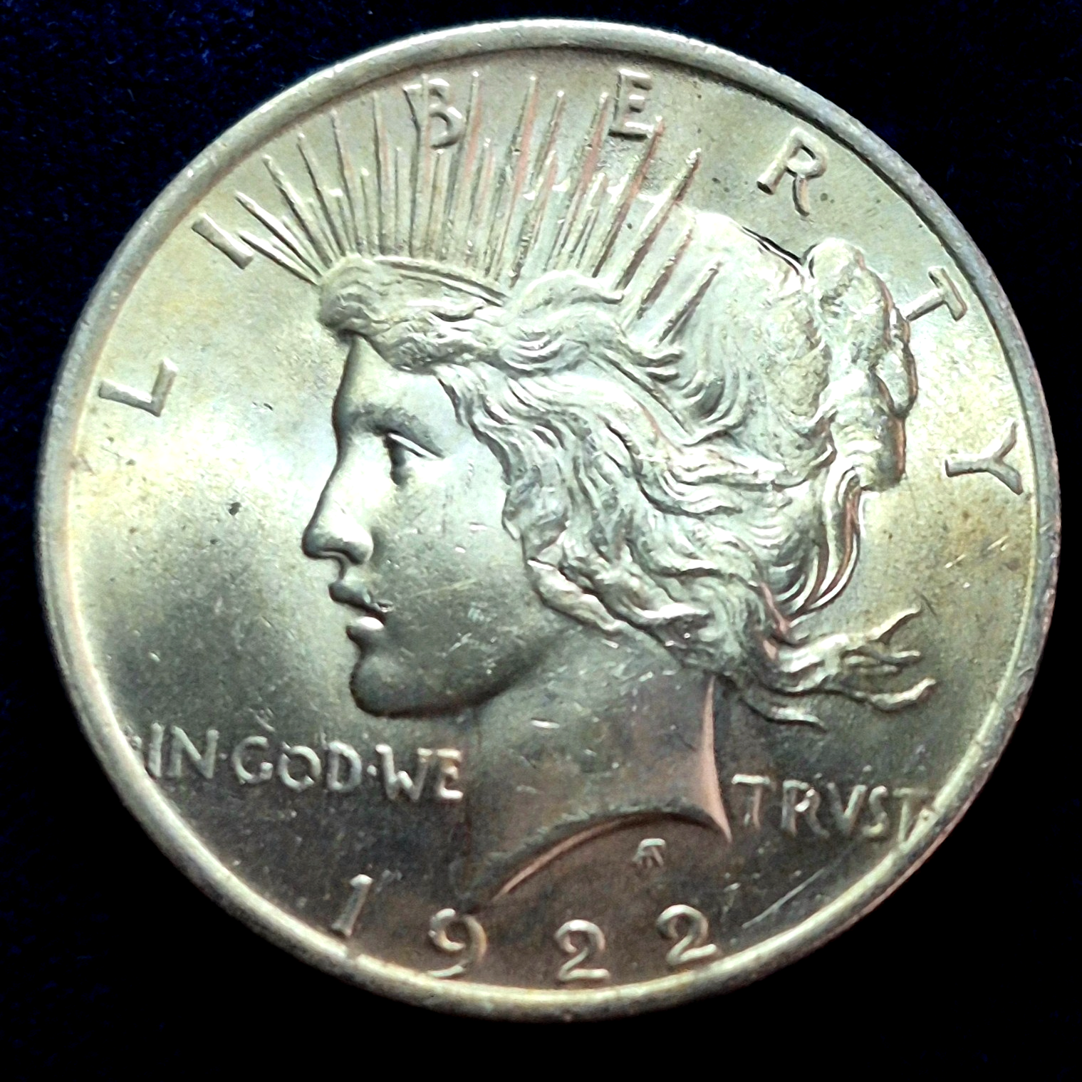 1922-P Peace Dollar 90% Silver, MS++ Features, Luster and Hints Of Golden Toning