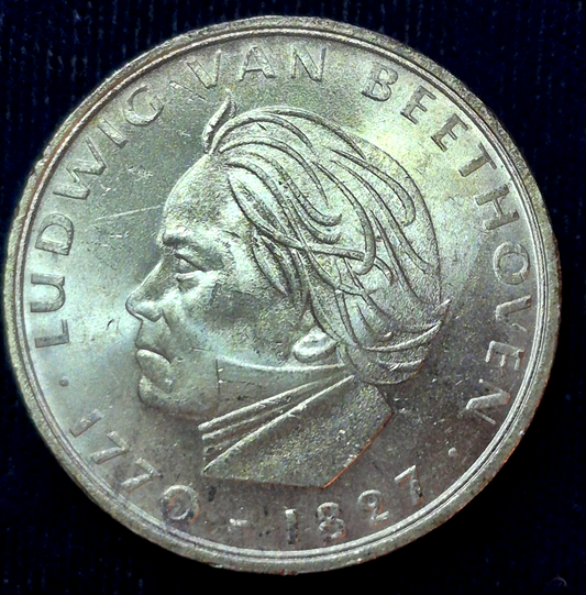 1970 F  GERMANY  5 MARK Ludwig van Beethoven 0.625 SILVER COIN .2251 ASW
