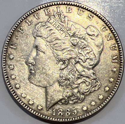 1885 P Morgan BEAUTIFUL GOLD TONING 90% Silver $1 Dollar SHARP Great Strike