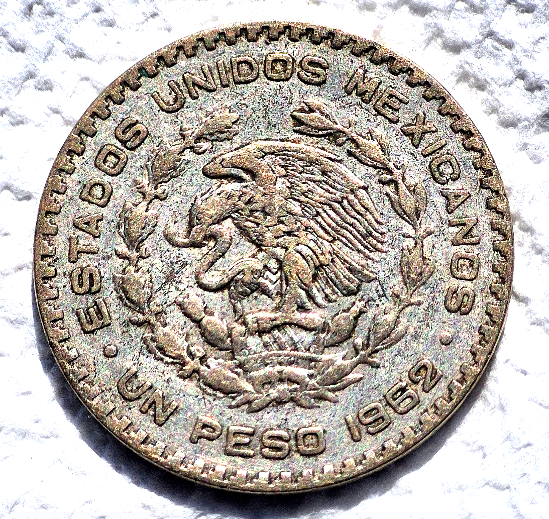1962-MO Mexico 1 Peso VF Lettered Edge 1.6 Grams Silver Great Toning