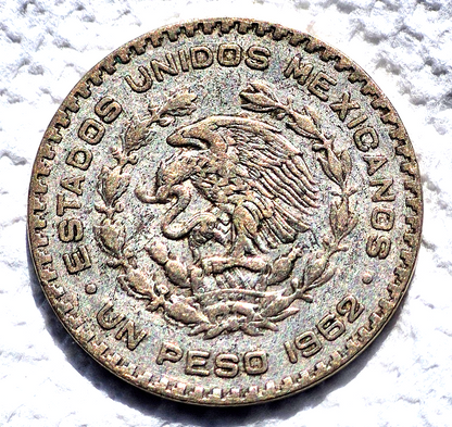 1962-MO Mexico 1 Peso VF Lettered Edge 1.6 Grams Silver Great Toning