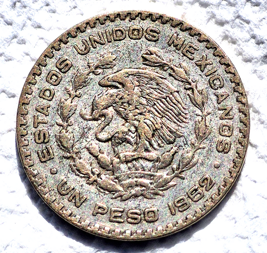 1962-MO Mexico 1 Peso VF Lettered Edge 1.6 Grams Silver Great Toning