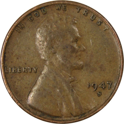 1947 S Lincoln Cent Good (G) to Very Good (VG) Circulated Condition Copper Penny