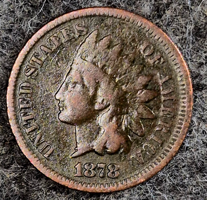 1878 Indian Head Cent F- VF Features Better Date Part Liberty Coin Shown 1C
