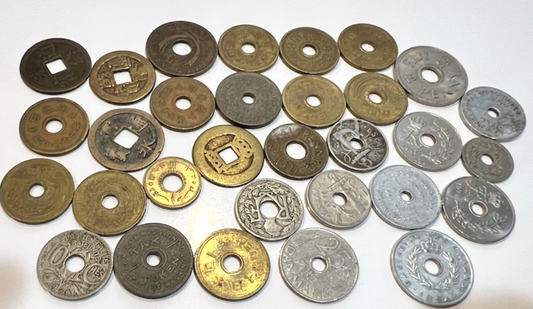 {Lot of 30} Unusual Shaped World Coins with Square and Round Holes