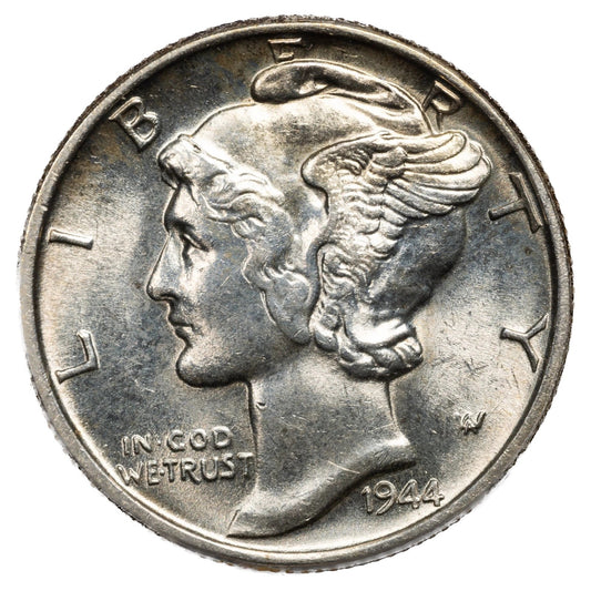 1944 P Mercury Dime BU Brilliant Uncirculated 90% Silver 10c FSB White Coin